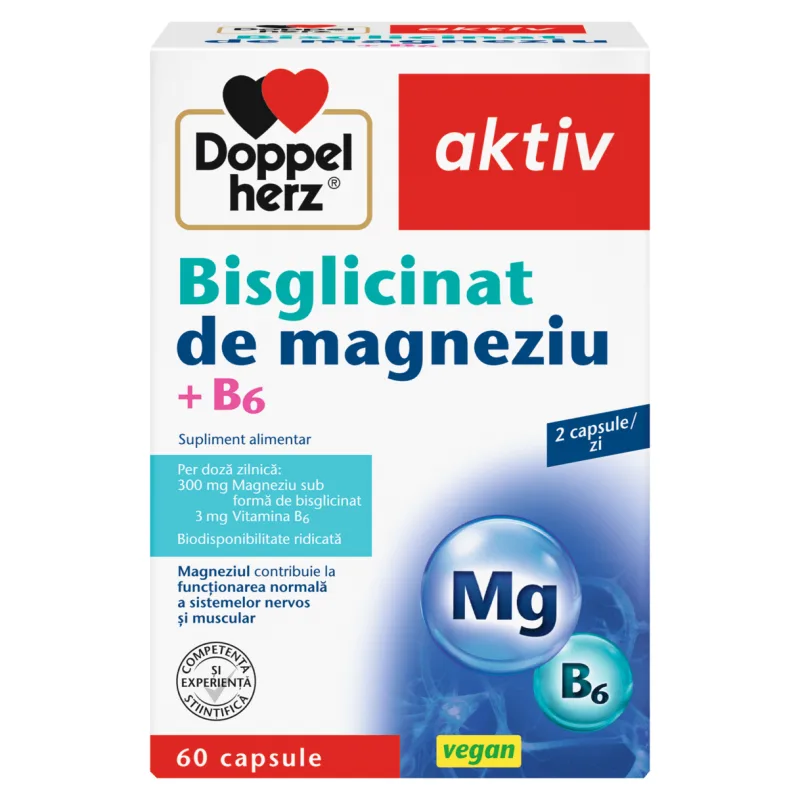 Bisglicinat de magneziu + B6, Doppelherz Aktiv | 60 capsule — preț și oferte