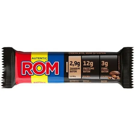Baton proteic cu ciocolata si crema de rom cu cafea, 41 g, Rom — preț și oferte