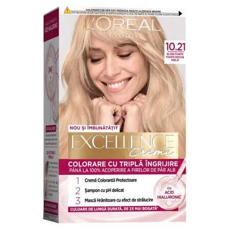 Vopsea de par cu acid hialuronic Excellence Color Creme 10.21 Blond Foarte Deschis Perlat, 192 ml, Loreal — preț și oferte