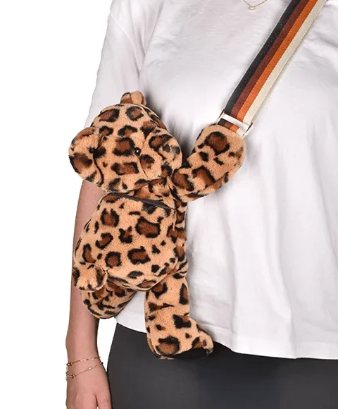 Ursulet din plus - geanta crossbody adorabila, 30 cm, imprimeu leopard — preț și oferte