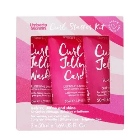 Set Sampon pentru definirea buclelor  50 ml  + Balsam anti-frizz pentru par cret 50 ml + Gel pentru definirea buclelor 50 ml Curl Jelly, Umberto Gianinni — preț și oferte