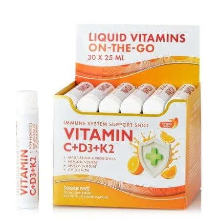 Vitamina C 500 mg + Vitamina D3 + K2 + Probiotice, 30 fiole x 25 ml, Swedish Nutra — preț și oferte