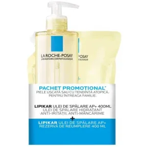 Pachet Ulei de spalare hidratant pentru piele uscata sau cu tendinta atopica Lipikar AP+, 400 ml + Rezerva, 400 ml, La Roche-Posay