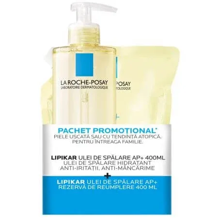 Pachet Ulei de spalare hidratant pentru piele uscata sau cu tendinta atopica Lipikar AP+, 400 ml + Rezerva, 400 ml, La Roche-Posay — preț și oferte