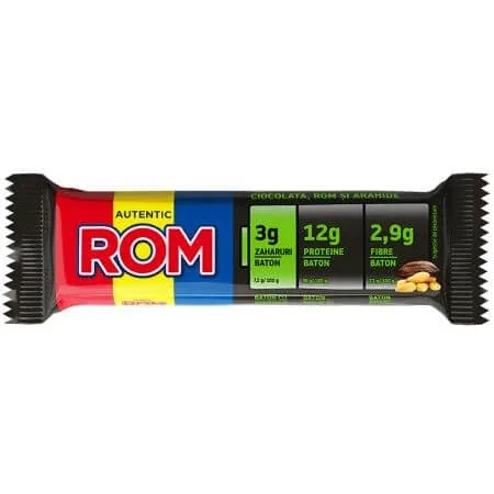 Baton proteic cu ciocolata si crema de rom cu arahide, 41 g, Rom — preț și oferte