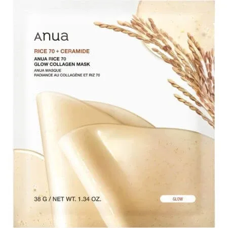 Masca hidrogel pentru hidratare si luminozitate Rice 70+ Glow Collagen, 38 g, Anua — preț și oferte