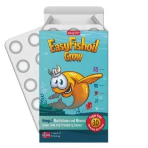 Omega 3, multivitamine si minerale pentru copii Easy Fishoil Grow, 30 comprimate masticabile, EasyVit