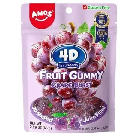 Jeleuri cu struguri 4D Fruit Gummy Grape, 65 g, Amos — preț și oferte