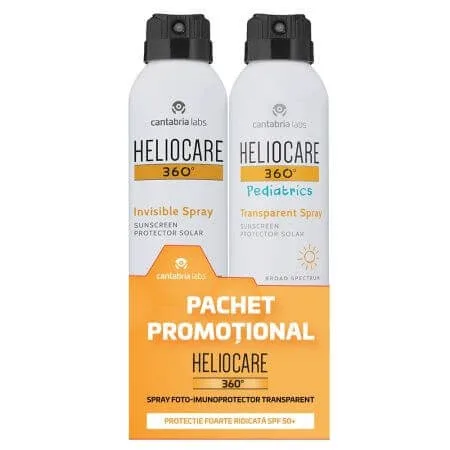 Pachet Spray protectie solara Heliocare 360° Pediatrics SPF 50+, 200 ml + Spray protectie solara Heliocare 360° Invisible Spray SPF50+, 200 ml, Cantabria — preț și oferte