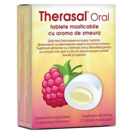 Tablete masticabile cu aroma de zmeura Therasal Oral, 12 tablete, Vedra — preț și oferte