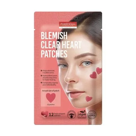 Plasturi anti-acnee cu hidrocoloid in forma de inima, 12 bucati, Purederm — preț și oferte
