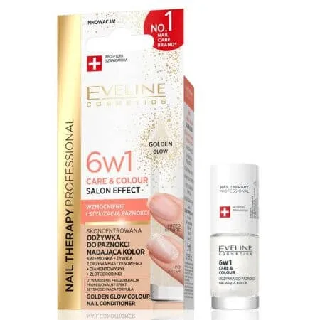 Tratament pentru unghii 6 in 1 Nuanta Golden Glow Nail Therapy  Care & Colour, 5 ml, Eveline Cosmetics — preț și oferte