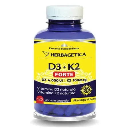 Vitamina D3+K2 Forte, 120 capsule, Herbagetica — preț și oferte