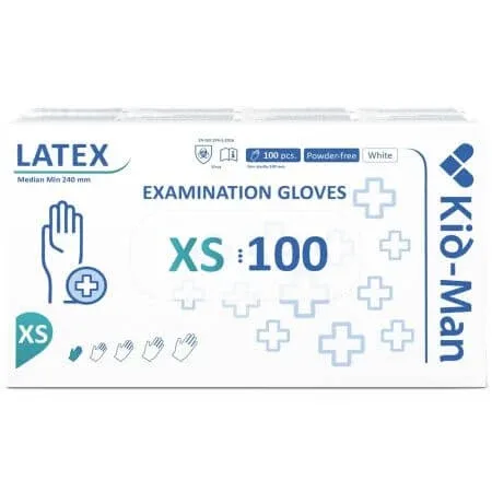 Manusi din latex de unica folosinta albe, marimea XS, 100 bucati, Kid-Man — preț și oferte