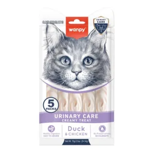 WANPY Urinary Care Creamy Treats, Rață și Pui, punguță recompense funcționale pisici, sistem urinar, (piure), 70g