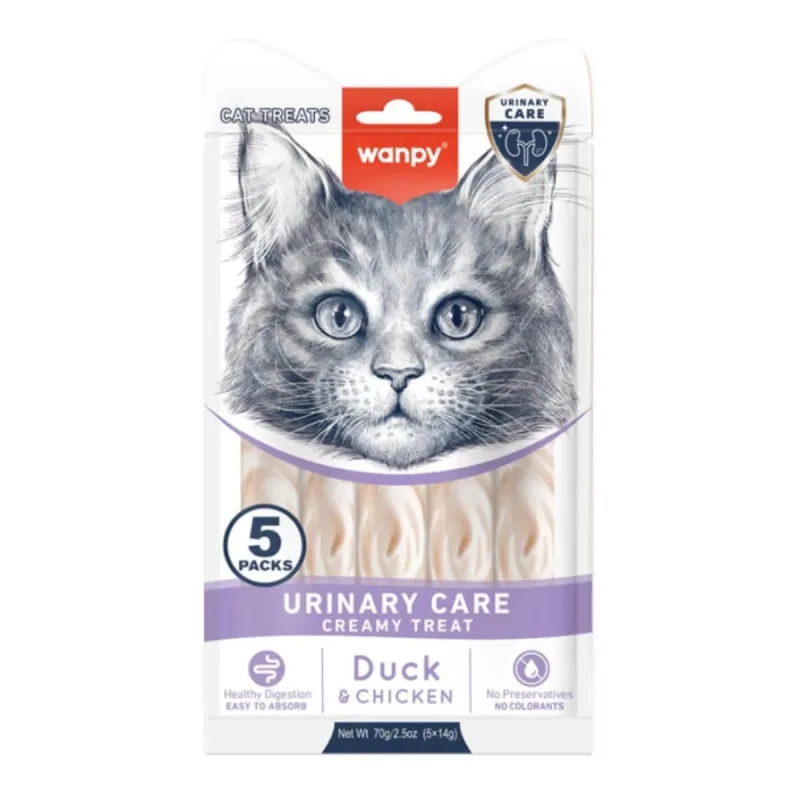 WANPY Urinary Care Creamy Treats, Rață și Pui, punguță recompense funcționale pisici, sistem urinar, (piure), 70g — preț și oferte