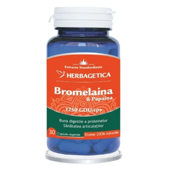 Bromelaina si Papaina, Herbagetica | 30 capsule — preț și oferte