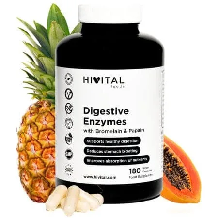 Enzime digestive cu Bromelaina si Papaina, 180 capsule vegane, Hivital — preț și oferte