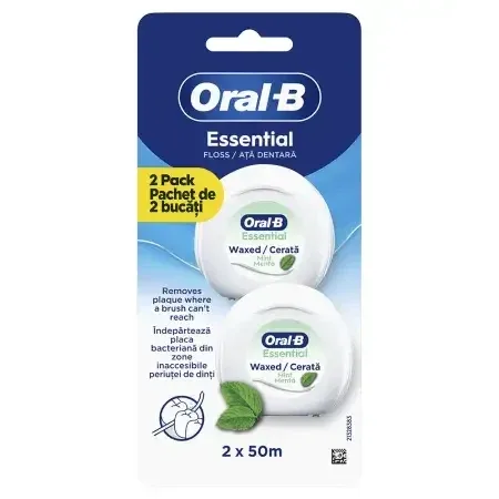 Ata dentara cu aroma de menta Essential floss, 2x50 m, Oral-B — preț și oferte