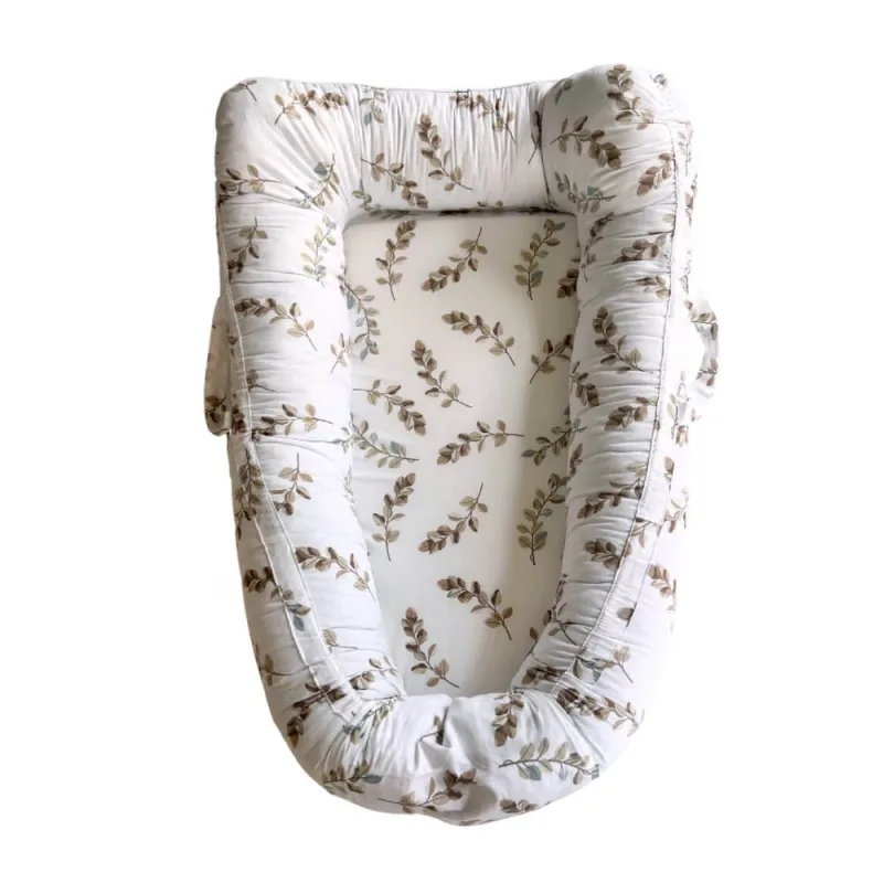 Baby Nest cu doua fete, + 0 luni, Bej/Frunze, Twindeco — preț și oferte