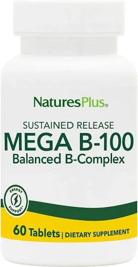 Nature's Plus Mega B-100 Vitamina pentru Energie, Întărirea Sistemului Imunitar & Sistemul Nervos 100mg 60 Tablete