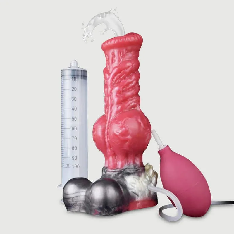 Dildo din silicon blănos cu ejaculare și ventuză 21 x 7,5 cm - Roșu — preț și oferte