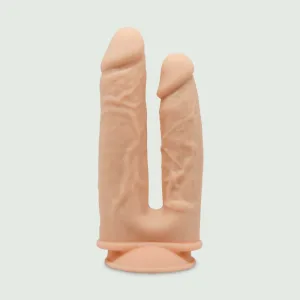 Dildo realist cu dublă vibrație, controlat de la distanță, din silicon de densitate dublă, cu ventuză - Flesh