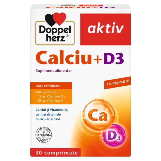 Calciu + D3, Doppelherz Aktiv | 30 comprimate — preț și oferte