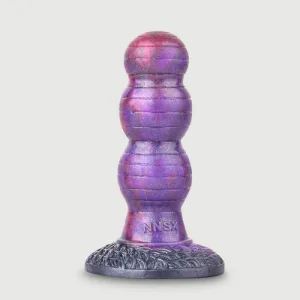 Dildo cu nervuri din silicon cu ventuză 10 x 3,5 cm - Violet