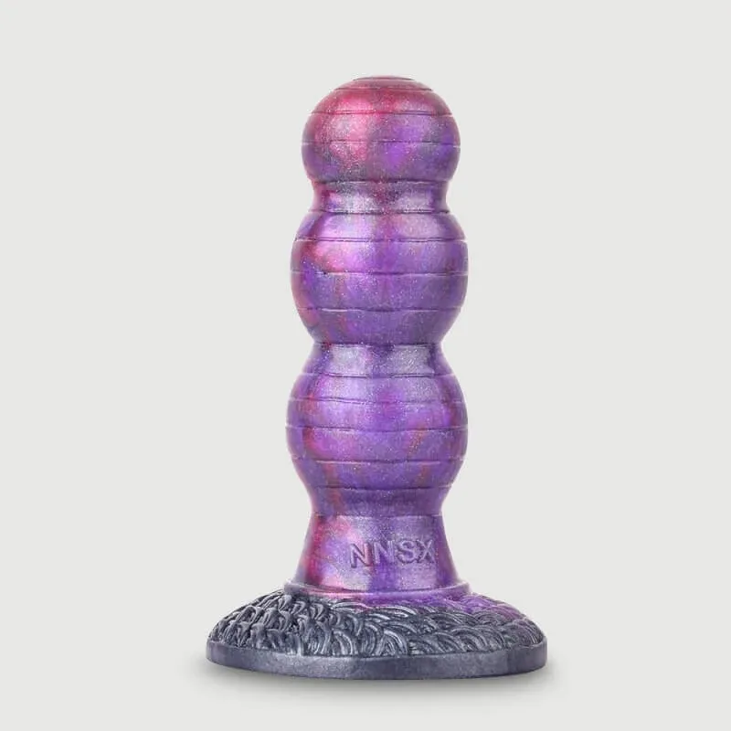 Dildo cu nervuri din silicon cu ventuză 10 x 3,5 cm - Violet — preț și oferte