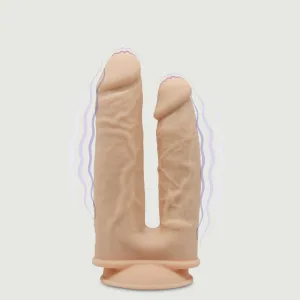 Dildo realist dublu vibrator din silicon cu densitate dublă cu ventuză - Flesh