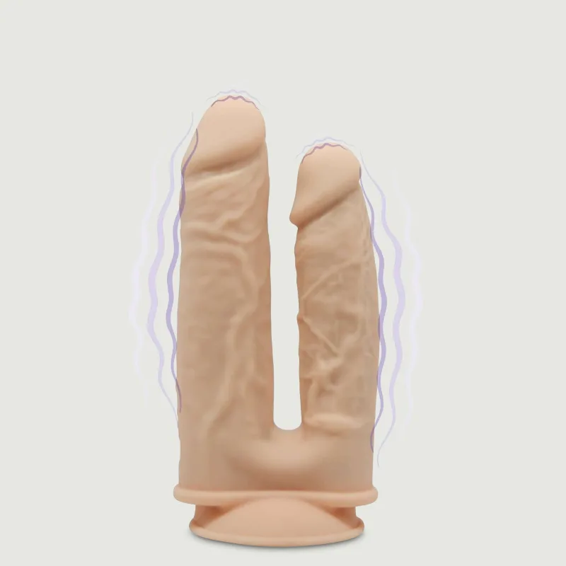 Dildo realist dublu vibrator din silicon cu densitate dublă cu ventuză - Flesh — preț și oferte