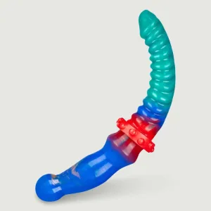 Dildo flexibil din silicon dublu texturat 2 în 1 - Multicolor