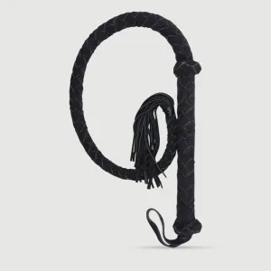 Bullwhip împletit cu buclă pentru încheietura mâinii și capăt cu fundiță - negru