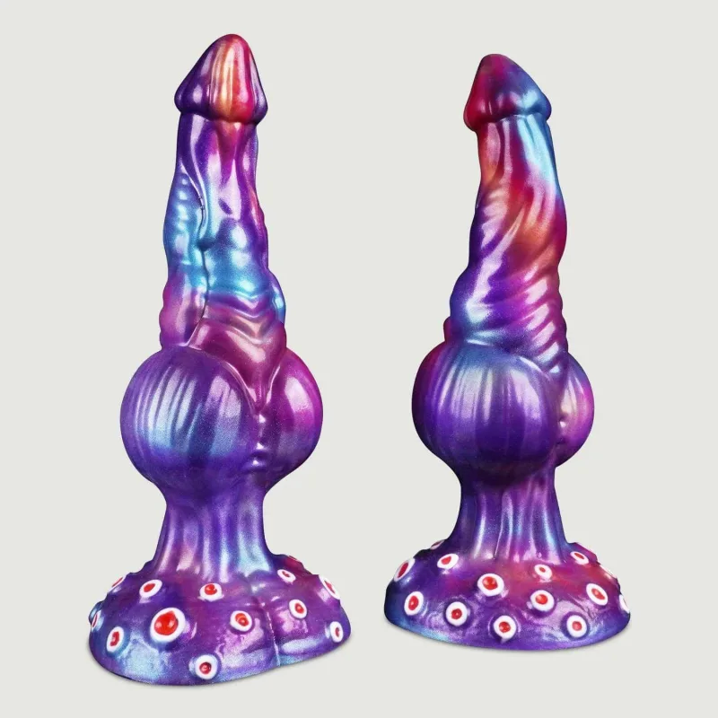 Dildo lichid curbat din silicon cu biluțe și ventuză 24 x 4,7 cm - Multicolor — preț și oferte