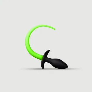 Dop de fund din silicon cu coadă de cățel strălucitor în întuneric - verde