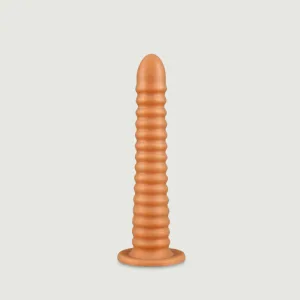 Dildo siliconic Bombyx extra mare cu coaste și ventuză 27 x 5 cm - Gold