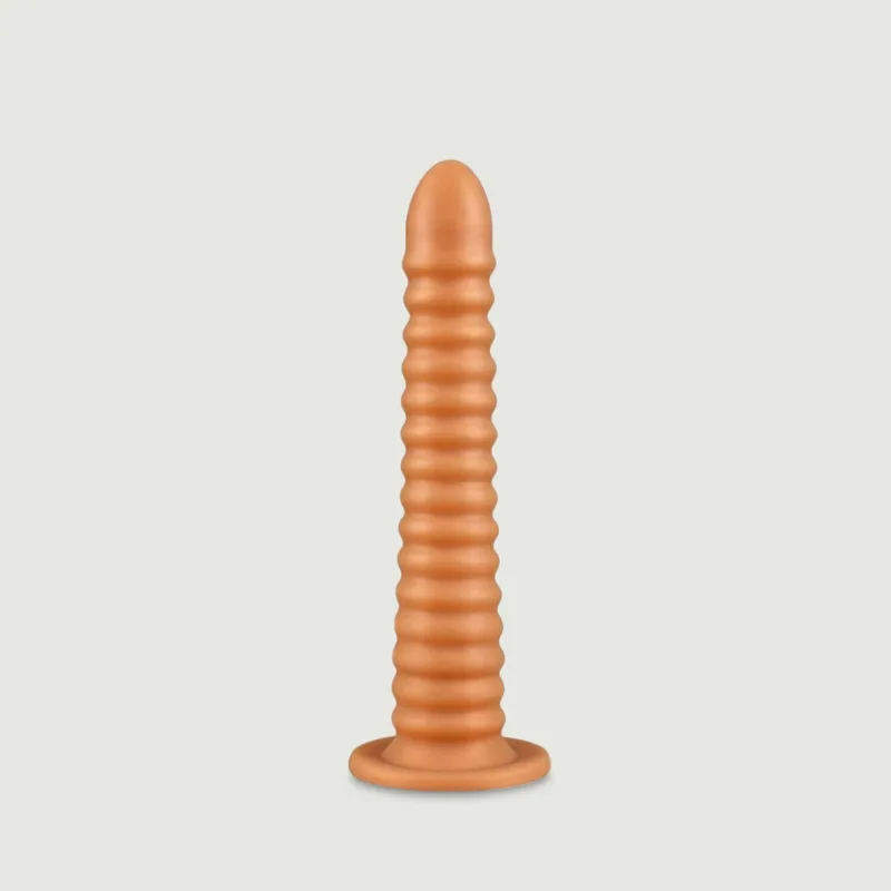 Dildo siliconic Bombyx extra mare cu coaste și ventuză 27 x 5 cm - Gold — preț și oferte