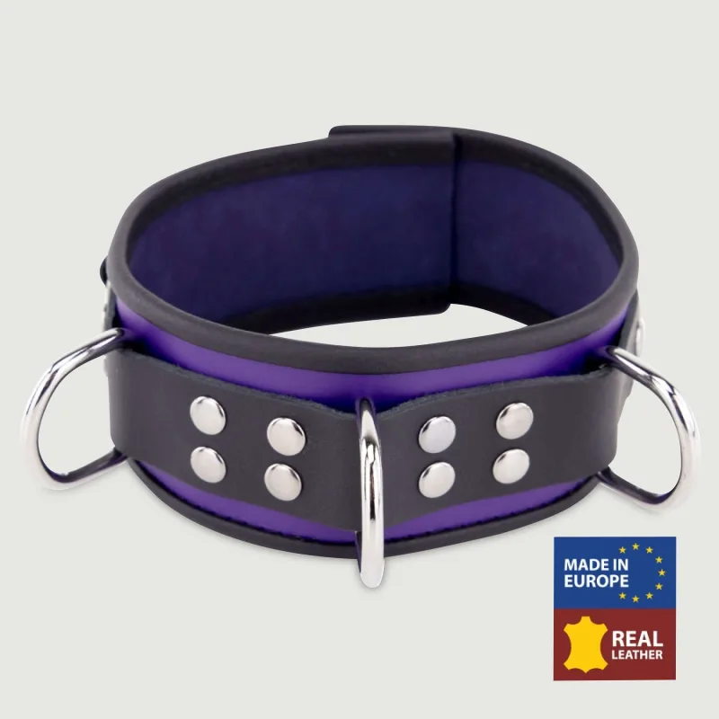 Guler din piele cu inele D - Violet — preț și oferte