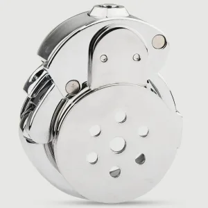 Cușcă de castitate din metal cu blocare plată din oțel 2,5 x 3,5 cm - argintiu