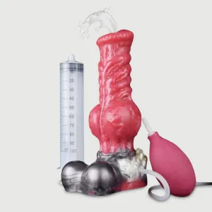Dildo din silicon blănos cu ejaculare și ventuză 16 x 6 cm - Roșu