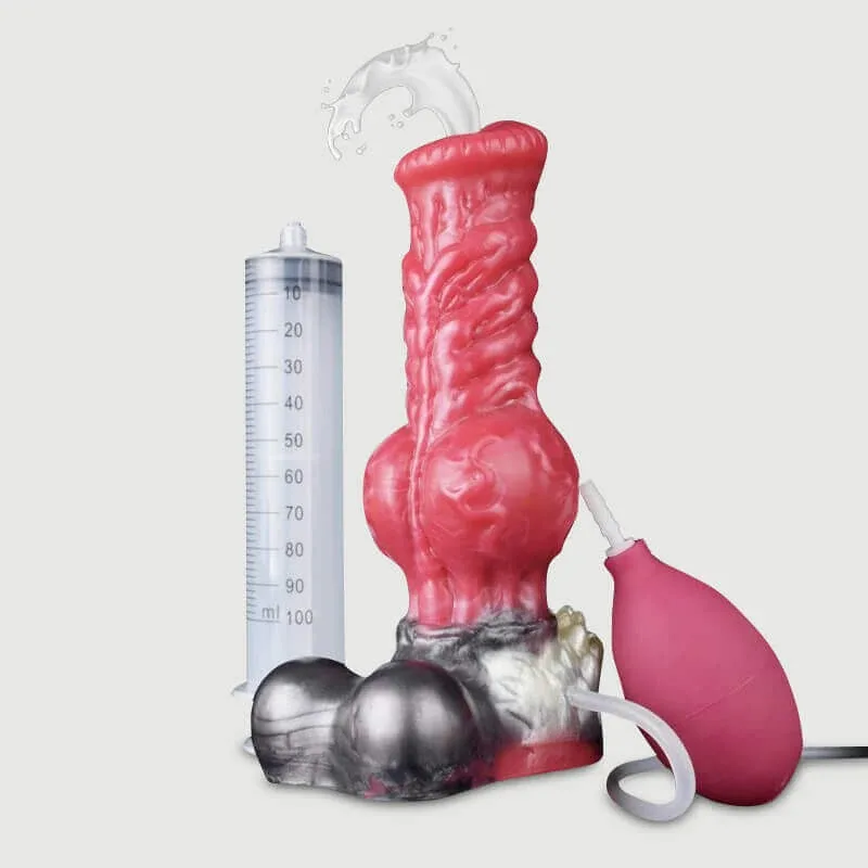 Dildo din silicon blănos cu ejaculare și ventuză 16 x 6 cm - Roșu — preț și oferte