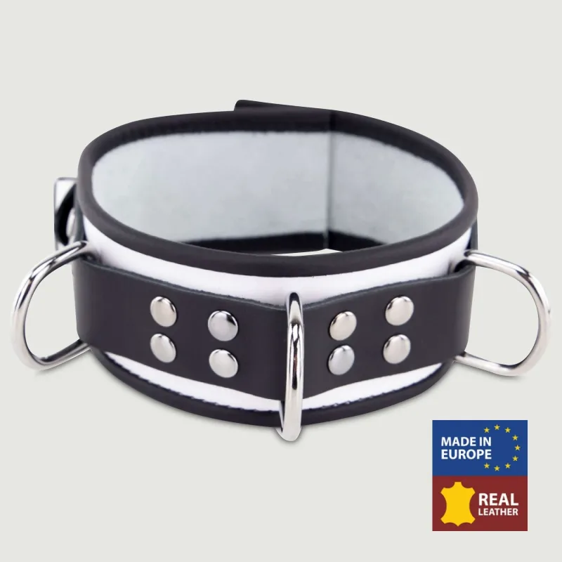 Colier din piele cu inele D - alb/negru — preț și oferte