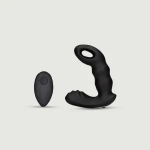 Vibrator de prostată cu telecomandă și mărgele - negru
