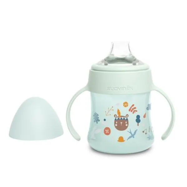 Cana de antrenament cu manere si cioc din silicon, verde, Forest, +4 luni, Suavinex | 150 ml — preț și oferte