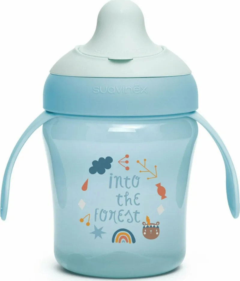 Cana de antrenament cu manere si cioc rigid, bleu, +6 luni, Into the Forest, Suavinex | 200 ml — preț și oferte