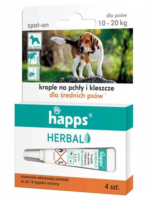 Happs, Picături pentru purici și căpușe pentru câini 10-20 kg, 4 bucăți — preț și oferte