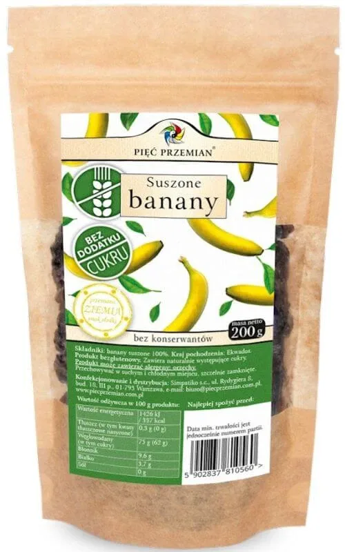 Banane uscate fără gluten 200g - FIVE CHANGES — preț și oferte