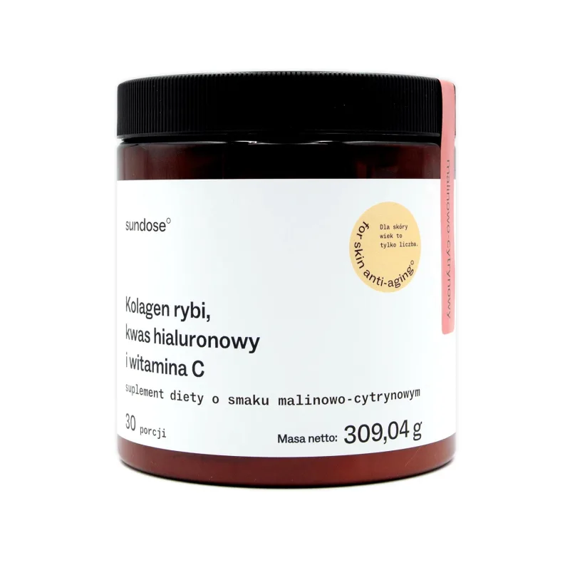 Sundose For Skin Anti-Aging, colagen de pește, acid hialuronic și vitamina C, aromă de zmeură și lămâie, 309.04 g — preț și oferte