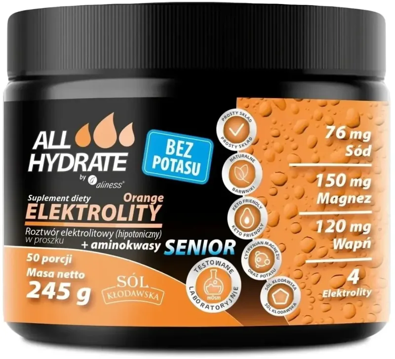 Allhydrate Electrolytes Senior portocaliu fără potasiu 245 g — preț și oferte